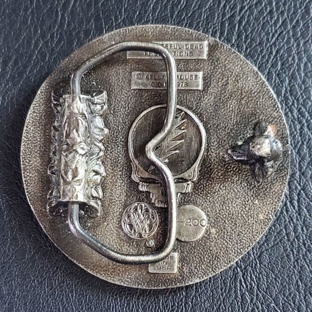 Grateful Dead Vintage 1978 Bertha Skull Roses Belt Buckle Kelly & Mouse L-200 - Picture 7 of 8
